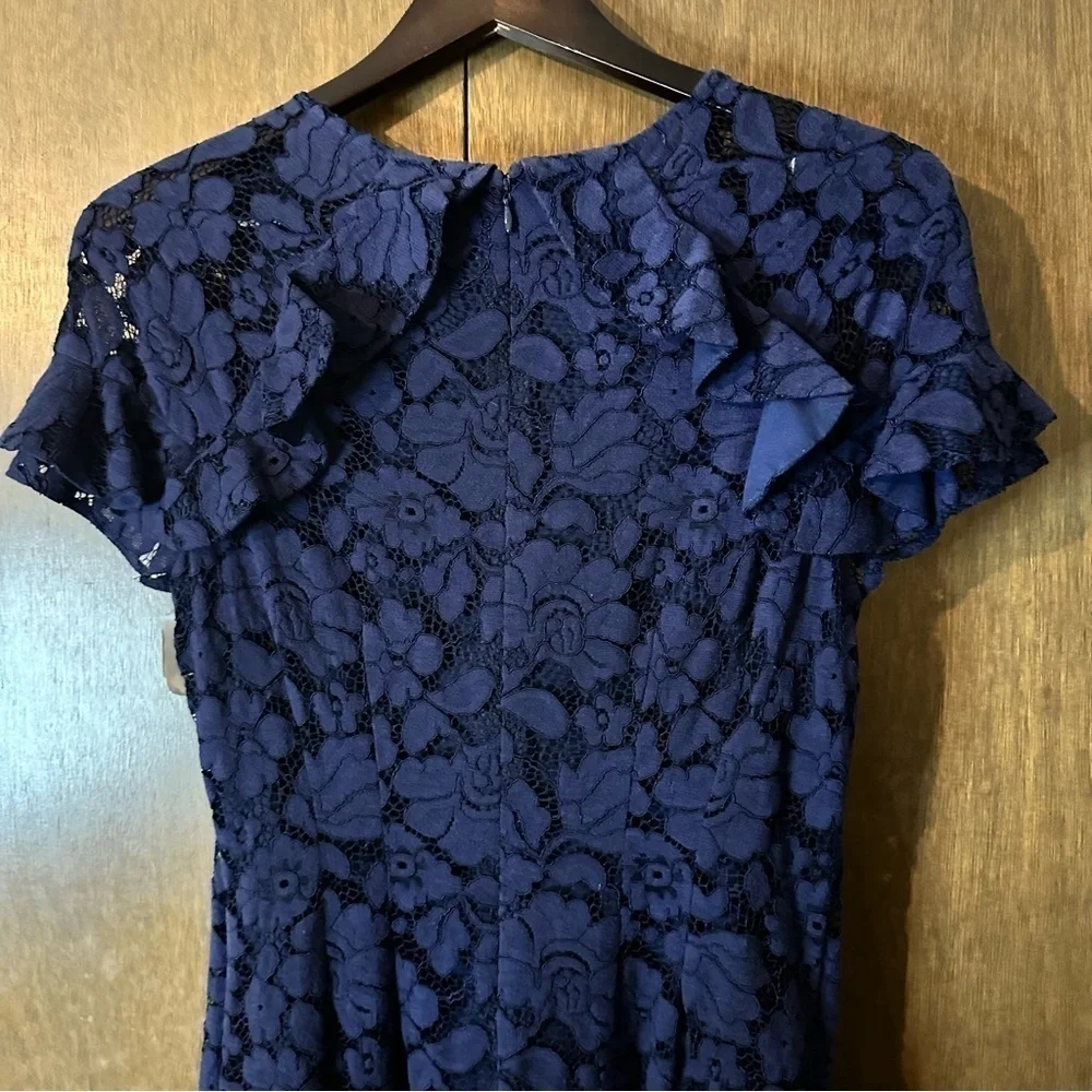 Vince Camuto Womens Round Neck Lace Cap Sleeves A-Line Midi Dress Navy Blue Sz 6 - Picture 9 of 13